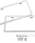 Stainless Steel License Plate Frame Set With Chrome Screw Caps Slim 2 Hole Design Rustproof Mirror Silver Finish Easy Installation
