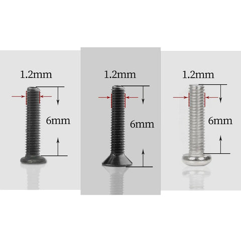 Slick Micro Screw Organizer Kit Featuring 18 Metric Sizes Including M1.2 M1.4 And M2 For Watch Repair Eyeglasses Laptop Camera Electronics No Sweat Precision Fixes When You Gotta Tinker Around displaying three 1.2mm screws with 6mm length.
