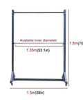 Heavy Duty Rolling Fabric Display Rack With Adjustable Cloth Roll Poles And Casters showing dimensions, steel frame, 10 pole organizer.
