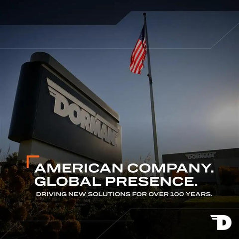 OEM Style Engine Cooling Fan Assembly Direct Plug In Design for Dorman headquarters with American flag visible.