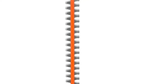 Close-up of the cutting edge on a 24-Inch 40-Volt Lithium-Ion Cordless Hedge Trimmer Bare Tool With Dual-Action Blades