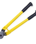 Heavy Duty 18 Inch Hardened Cable Cutter With Chromium Vanadium Steel Blades, Precision Heat Treated, yellow handle, laid flat