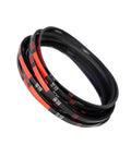 V Belt Rubber Conveyor Belt Replacement For Industrial Machinery And Farm Equipment Ready To Roll 19 To 69 Inch Lengths Power Transmission Strap For Smooth Reliable Power Delivery, black rubber belts coiled on white background