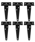 Six black T shape hinges from 20 Pack 4 Inch T Shape Rustproof Iron Light Duty Gate Hinges Set Black Shed Door Strap Hinges 270 Degree Rotation Beefy Durable Hardware For Cabinets Chests Gates displayed on a white background.