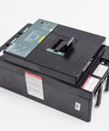 Heavy Duty Workhorse LIL36300 300 Amp 3 Pole 600 Volt Molded Case Circuit Breaker viewed from the side, showcasing rugged design and labels.
