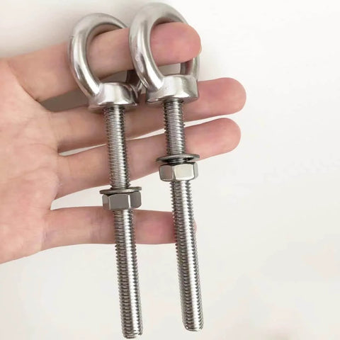 Heavy Duty Stainless Steel Eye Bolt Set, M8 Shoulder Eyebolt, Five Sixteenth Inch By Three Point One Five Inch, Two Pack With Nuts And Washer