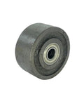 Close-up of Heavy Duty Industrial Caster Wheels One And A Half Inch Plate Swivel Cast Iron 400kg High Temperature Resistant For Furniture And Equipment Oven Safe 4 Pack For Heavy Duty Transport And Workshop Use, showing cast iron build and steel bearing.