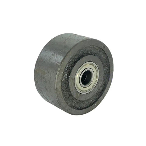 Close-up of Heavy Duty Industrial Caster Wheels One And A Half Inch Plate Swivel Cast Iron 400kg High Temperature Resistant For Furniture And Equipment Oven Safe 4 Pack For Heavy Duty Transport And Workshop Use, showing cast iron build and steel bearing.