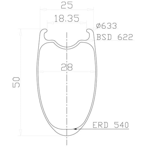 Diagram of Ultra Light Carbon Road Wheelset 700C Rim Brake 20 To 24 Holes 1502g Pair, detailed rim cross-section with dimensions.
