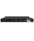 Top Shelf One U Rackmount Firewall Box Running Intel Core I7 9700 With Eight Gigabit Lan Ports And Dual 10G Uplinks Nailed Down For OPNSense Networks Rock Solid Performance Ready To Roll Out Barebone Model rear view showing ports and fans.