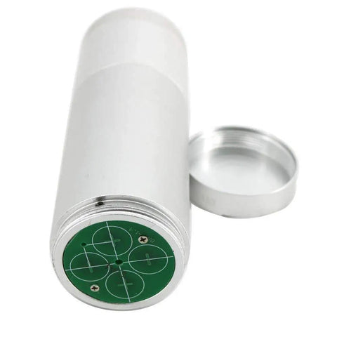 Portable Pro Grade Handheld Vibration Calibrator For Accelerometers And Vibration Monitoring Systems, 159.2 Hz RMS Vibration Check, Verifies Recording Gear, VMC606 Model, Supports Up To 150 G, silver cylindrical metal unit with cap