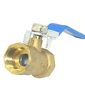 Rock Solid Brass Ball Valve With Blue Lever Handle Designed For Lightning Fast Quarter Turn Plumbing Flow Control And A Tough As Nails Corrosion Resistant Female Thread Setup, close-up view