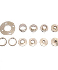 Badass Router Template Set With Eight Solid Brass Bushing Guides For No Sweat Woodworking Builds Comes With A Rugged Carrying Case For Hassle Free Hinge And Dovetail Routing with brass bushing guides laid out.