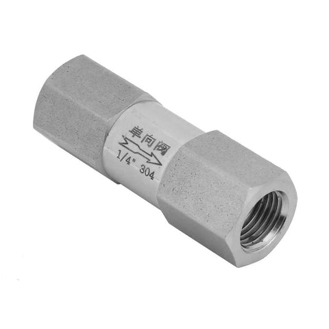Oumefar stainless steel air check valve, side view, 1/4 inch female thread