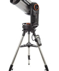 NexStar Evolution 8 Schmidt-Cassegrain Telescope With Built-In WiFi GoTo Mount Bundle on tripod, side view with control panel.
