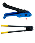 Heavy-Duty PET Strapping Machine Kit With Manual Tensioner And Sealer, blue hand tool for 13-19mm polyester straps.