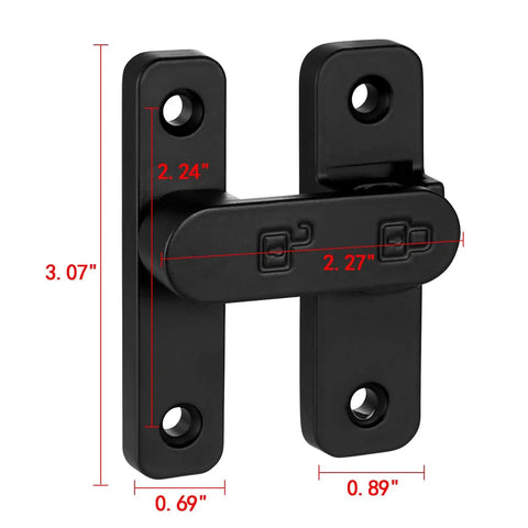 Sturdy Black Zinc Alloy Barn Door Latch With 180 Degree Slide Lock For Wood Doors detailed dimensions and design view.