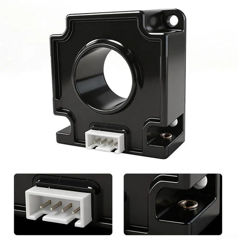 Hall Effect Current Sensor Module 100A 300A 500A For Industrial Power Systems With Low Heat, Anti Interference Design, Compact Metal Housing, Heavy Duty, High Precision Current Measurement Transducer, black housing