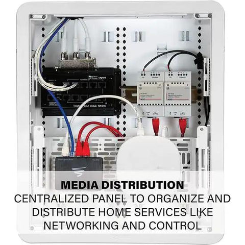 Straight Up Zero Clutter In Wall Media Box, Smooth Hassle Free Cable Management, Dual Purpose Structured Wiring Enclosure, 17 Inch white media distribution panel.