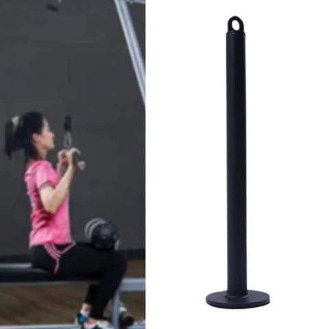 Beefy Heavy Duty Weight Loading Pin for home gym and strength training shown next to cable machine workout scene.