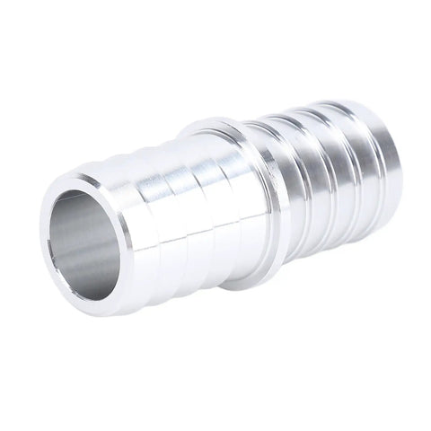 Side view of a Three Quarters Inch Hose Barb Splice Coupler Aluminum Alloy Radiator Intercooler Repair Fitting Vacuum Line Adapter.