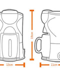Dimensions of Compact Bean To Cup Coffee Machine With Automatic Milk Frother, 19cm height and 13cm width for portability.