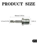 Plug And Play Heavy Duty Drill Adapter Converts 5/8 Inch 11 Thread To Quarter Inch Hex Shank For Impact Drivers And Drill Presses Built Like A Tank So You Can Finish Jobs Zero Sweat Every Single Time, showing size details with dimensions.