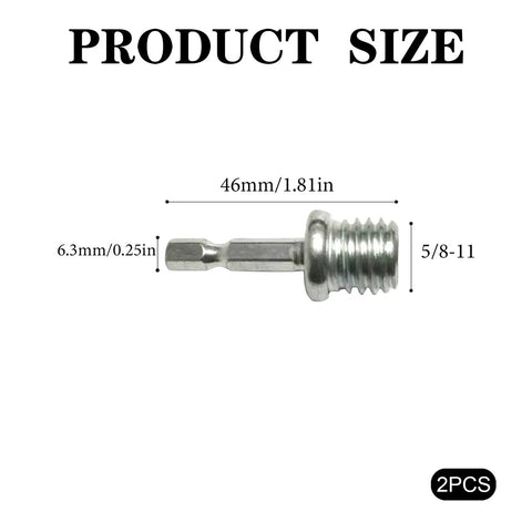 Plug And Play Heavy Duty Drill Adapter Converts 5/8 Inch 11 Thread To Quarter Inch Hex Shank For Impact Drivers And Drill Presses Built Like A Tank So You Can Finish Jobs Zero Sweat Every Single Time, showing size details with dimensions.