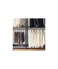 Top Shelf Vintage Wood And Metal Walk In Closet Organizer System With Adjustable Modular Shelves Hanging Rods And Hooks For Clothes Shoes Plus A Hella Convenient Custom Setup featuring hanging shirts and blouses.