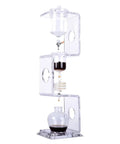 Topnotch Cold Brew Coffee Maker With Slow Drip Ice Tank And Large Capacity Glass Carafe On Solid Wood Base, acrylic structure, stylish design.