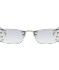 Front view of Totally Chic Rimless Women Sunglasses With Dope Silver Metal Frames Featuring Clean Lightweight Rectangle Shades.
