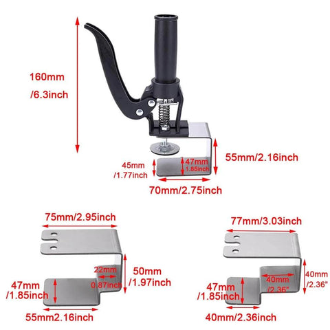 Drawer Front Installation Clamps Kit For Cabinets, Pro Grade Cabinet Mounting Tool with replaceable clips, measurements displayed
