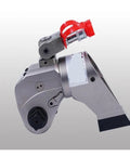 Heavy Duty Square Drive Hydraulic Torque Wrench With 360 Swivel Fittings And Precision Machined Stainless Steel side view showing swivel fittings.