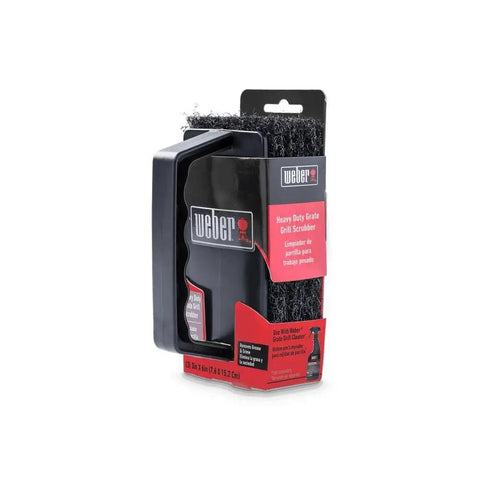 Heavy Duty Grill Grate Scrubber With Contoured Grip And 3 Replaceable Cleaning Pads in packaging on white background