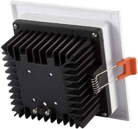 Recessed Lighting Housing Trim Kits Square Recessed LED Downlight Embedded Hole Lamp Indoor Home Living Room Porch Light Commercial Decoration,3000k Warm Light_7w(3000k Warm Light-5w) back view showing heat sink and mounting clip.