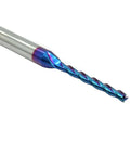 CNC router bit, 3-flute solid carbide with blue NACO coating, 1/8 in cutting dia, 1/4 in shank for wood carving