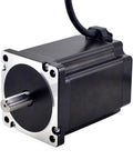 NEMA 34 stepper motor, black housing with silver faceplate, 14mm key-way shaft, 1m cable