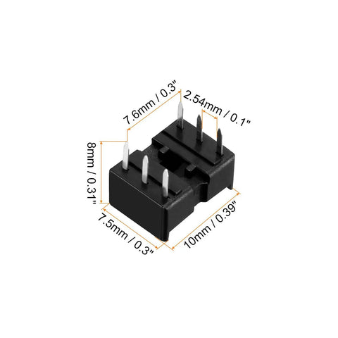 DIP IC Socket Adapter for Soldering on PCB, 2.54mm Pitch, 6-Pin Layout, Reusable Chip Socket shown with dimensions.
