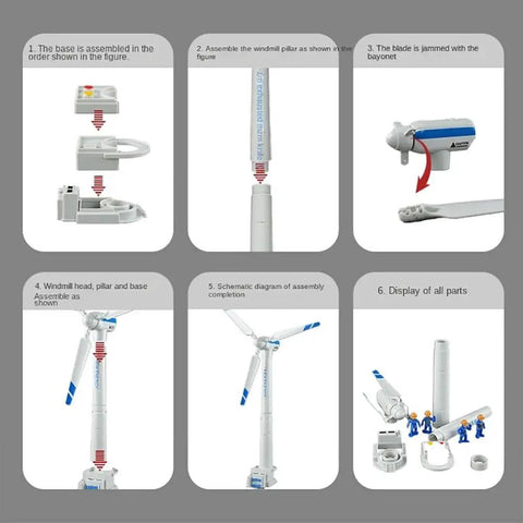 Assembly guide images for Knockout Educational Wind Turbine Model Kit Features No Fuss Snap Together Diy Build With Mini Worker Figures 21.7 Inch Tower.