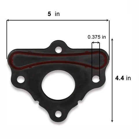 Dimensions of camshaft thrust retainer plate gasket for GM LS Gen III IV V LT engines, 5x4.4 inches.
