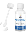 White Acrylic Touch Up Paint Pen Brings Slick High Gloss Shine For Knocking Out Scratches On Cabinets Wood Walls Doors Metal Appliances And Furniture Smooth As Butter in a bottle with cap.