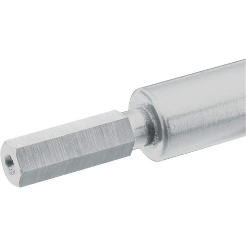 Close-up of a steel hex shank from the Forstner Bit Set With Hex Shank 16-Piece, Smooth Clean Flat-Bottom Holes For Woodworking.