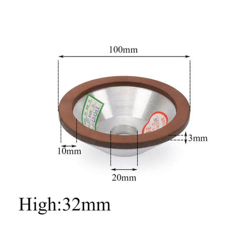 Resin Bond Diamond Grinding Wheel For Carbide Metal Tungsten Steel Milling Cutter 100mm with detailed measurements and high-efficiency edge