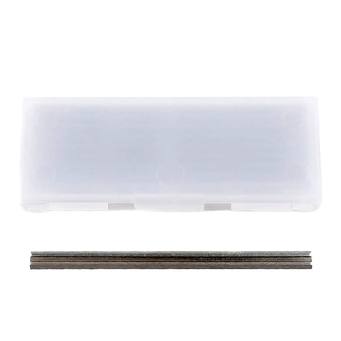 Professional Hss Jointer Planer Blades Double Edged 82mm Set Of 10 in clear case, ideal for woodworking and heavy-duty cutting.