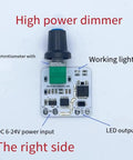 Top Notch LED Constant Voltage Dimmer Board For Desk Lamps With 0 To 100 Percent Stepless Smooth Fade Control And No Flicker For Live Streaming Gear Or Any DC 3.7V To 24V Setup Powering Lithium Batteries Easily With Blue Light Indicator, showing top view with components and settings.