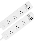 Go-To 5.9 Foot Power Strip with 2 USB Ports and USB Type C Plug, 10A, Pack of 2 for Home Office and Dorm Rooms, multi-outlet extenders