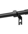 Black Curtain Rod Set With Brackets For Windows 32 To 90 Inches Five Eighth Inch Diameter Telescoping Rod With Adjustable Extension Zero To Twelve Inches Easy Install Brackets Included Durable Finish showing rod and bracket detail.