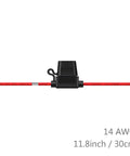 Heavy Duty 14 Gauge Fuse Holder In Line ATC ATO For Automotive Systems, tin plated copper wiring, 11.8 inch length, side view.