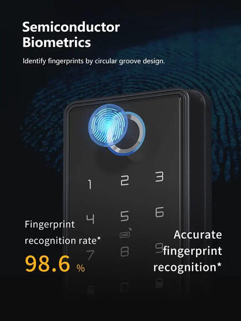 Slick Smart Lock Electronic Deadbolt with App Key Digital Entry and Fingerprint Tech, showcasing fingerprint sensor design.