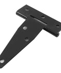 Single black T-strap hinge from Six Pack Of 3 Inch Black T Strap Shed Hinges Heavy Duty Gate Strap Hinges For Barn Doors Sheds Or Wooden Fences.